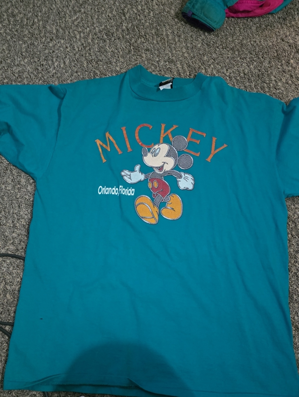 Vintage Disney Mickey Orlando Graphic Tee - Teal & Yellow